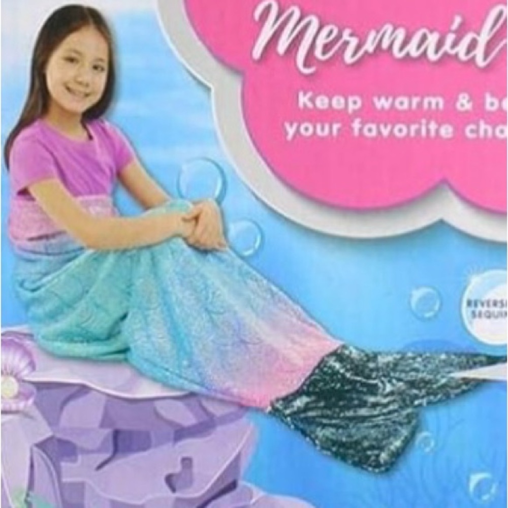 2 Mermaid tail blanket sac 56" long purple teal sequin blanket cover home travel
